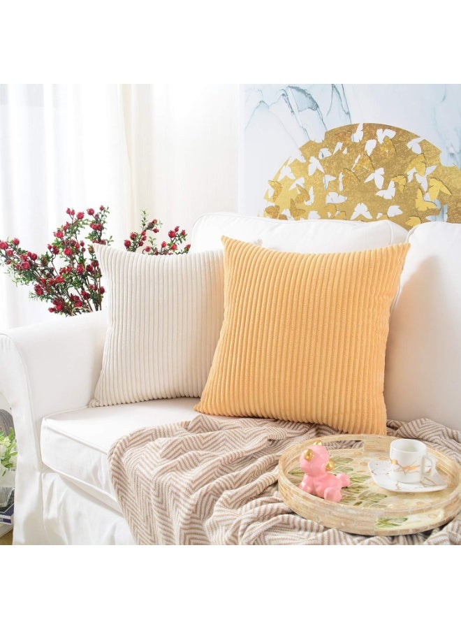 Pack of 2, Corduroy Soft Decorative Square Throw Pillow Cover Cushion Covers Pillowcase, Home Decor Decorations for Sofa Couch Bed Chair 26x26 Inch/65x65 cm (Striped Cream) - Image 3